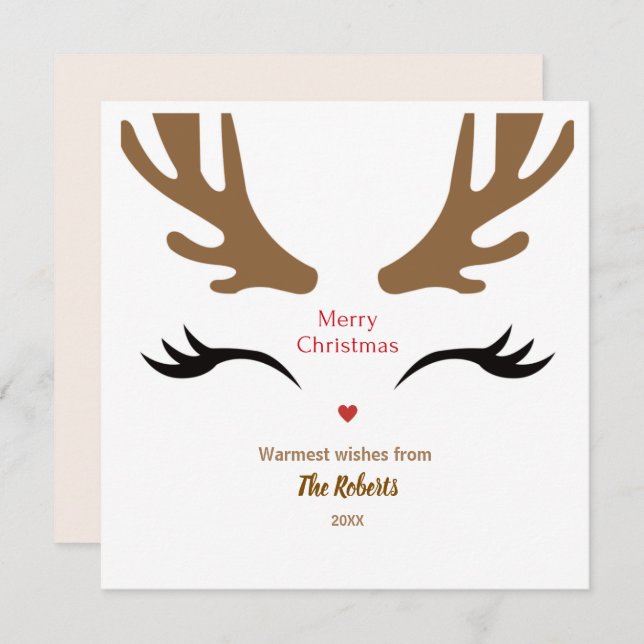 Cartão De Festividades Bonita Reindeer Face Moderna Feliz Natal (Frente/Verso)