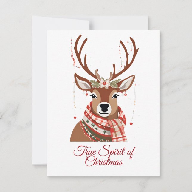 Cartão De Festividades Bonita Reindeer Holiday Verdadeiro Espírito de Nat (Frente)