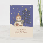 Cartão De Festividades Bonita Snowman Christmas Son & Fiancee<br><div class="desc">cartão</div>