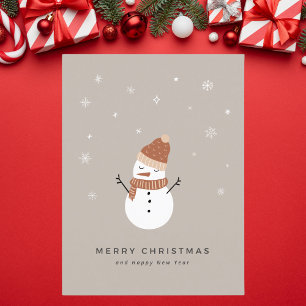 Cartão De Festividades Bonito Beige Ilustrado Natal De Snowman