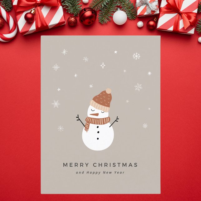 Cartão De Festividades Bonito Beige Ilustrado Natal De Snowman (Criador carregado)