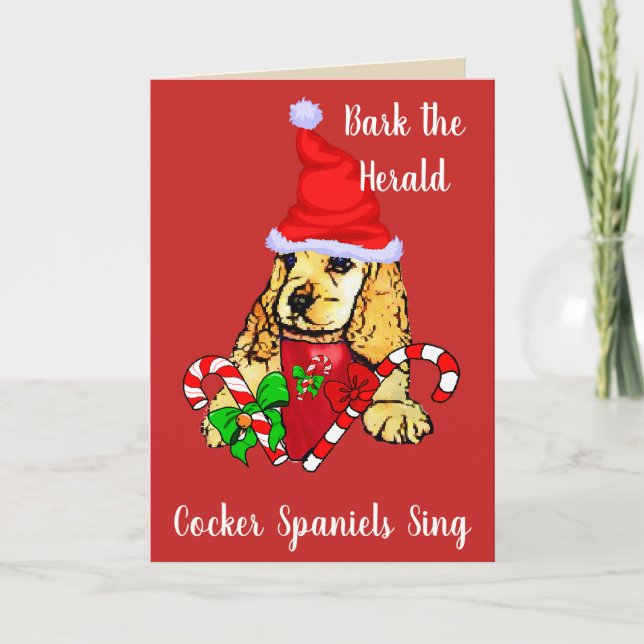 Cartão De Festividades Bonito Cocker Spaniel Cuppy Natal (Frente)