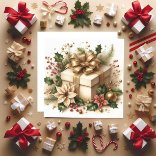 Cartão De Festividades Bonito colete Holly e Arco Ouro