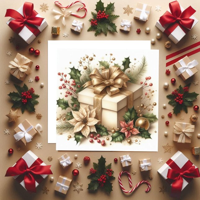 Cartão De Festividades Bonito colete Holly e Arco Ouro (Criador carregado)