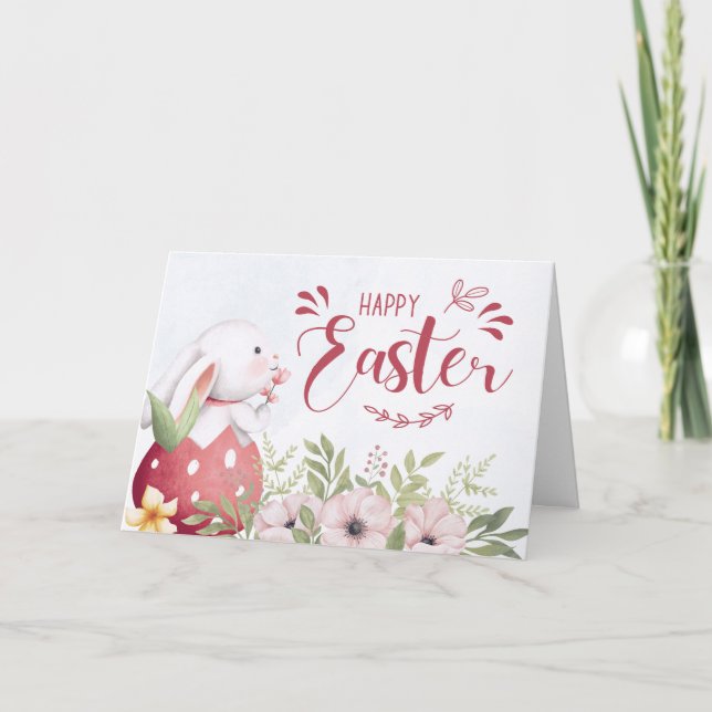 Cartão De Festividades Bonito Felz pascoa Bunny Floral (Frente)