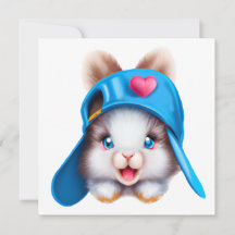 Bonito Fluffy Hiphop Baby Bunny com um Chapéu Azul