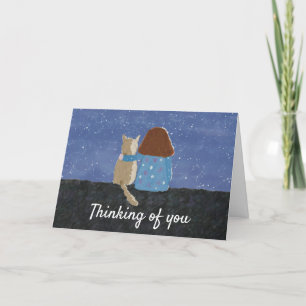 Cartão De Festividades Bonito Garota E Gato Pensando Em Você