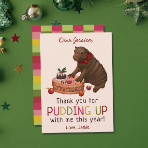 Cartão De Festividades Bonito Hippo e Encantando Feliz Natal Obrigado