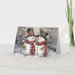 Cartão De Festividades Bonito Natal do Boneco de Neve Vintage