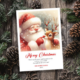 Cartão De Festividades Bonito Papai Noel Clássico Com Saudação de Férias