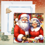 Cartão De Festividades Bonito Sr. e Sra. Papai Noel personalizaram o Nata<br><div class="desc">Cartão de Natal personalizado com o Sr. e a Sra. Papai Noel. Ilustração de aquarela de ai em uma víbora vintage. Bela fronteira com biscoitos de açúcar.</div>