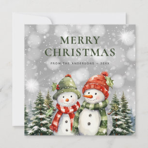 Cartão De Festividades Bonito Watercolor Snowman Feliz Natal
