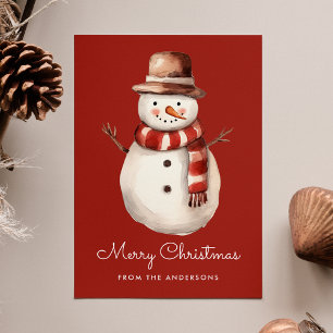 Cartão De Festividades Bonito Watercolor Snowman Feliz Natal Não Foto