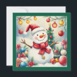Cartão De Festividades Bonito Winter Snowman Feliz Natal Não Foto<br><div class="desc">Está na hora da alegria de Natal com o adorável boneco de neve no chapéu de Papai noel! Este postal é uma ilustração colorida e humorística que captura perfeitamente o espírito do Natal. Um boneco de neve cercado por decorações de Natal e uma árvore de Natal em um fundo de...</div>