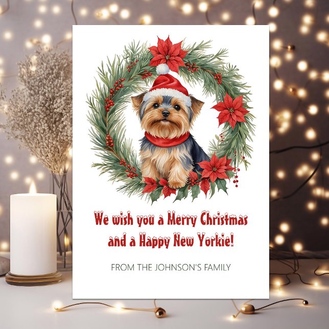 Cartão De Festividades Bonito Yorkie Engraçado Cachorro Pun Natal (Cute Yorkie Funny Dog Pun Christmas Holiday Card)