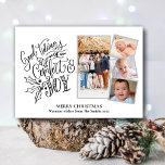 Cartão De Festividades Bons Tidinhos de Conforto e Alegria em Script Negr<br><div class="desc">Placa de férias minimalista de colagem de fotos do moderno Black Script Silver Glitter "Good Tidings of Comfort and Joy" 4. Envie Cartões de natal aos seus entes queridos com este cartão de Natal minimalista e moderno. Todos os textos estão pré-organizados para que você personalize fácil e rapidamente com seus...</div>