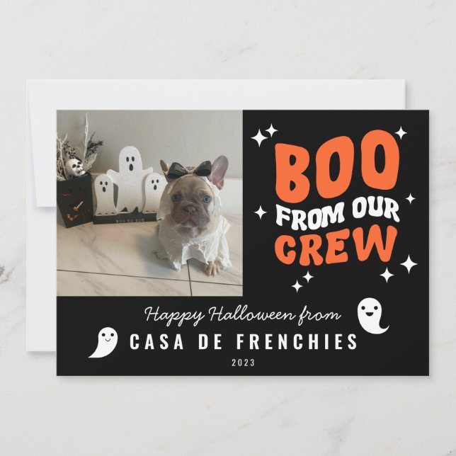 Cartão De Festividades Boo da Equipe | Foto Preta de Halloween em Estilo  (Frente)