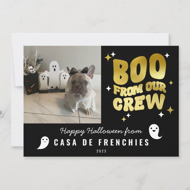 Cartão De Festividades Boo da Tripulação | Foto Dourada de Halloween com  (Frente)