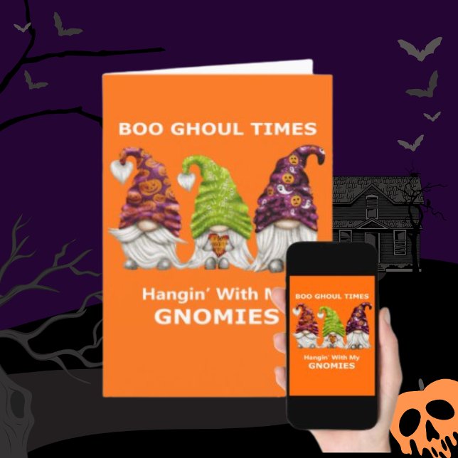 Cartão De Festividades Boo Ghoul Times com o Dia das Bruxas (Boo Ghoul Times Hanging with My Gnomies Halloween Holiday Card)