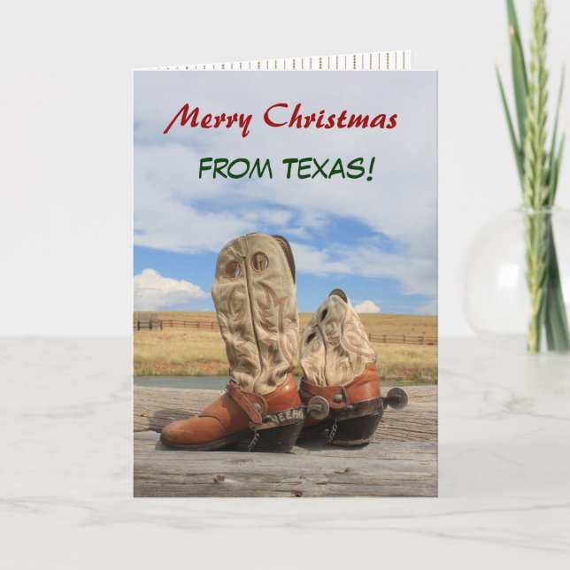 Cartão De Festividades Boot do Texas Christmas Cowboy (Frente)