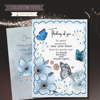 Cartão De Festividades Borboleta Floral Aquarela Azul Pensando em você