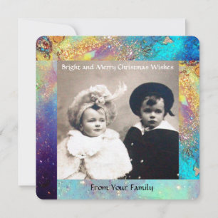 Cartão De Festividades BORBOLETA MÁGICA PLANTA OURO AZUL FAÍSCAS Natal