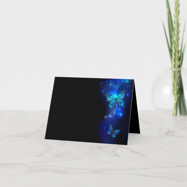Cartão De Festividades Borboleta Morpho no Fundo Escuro (Frente)