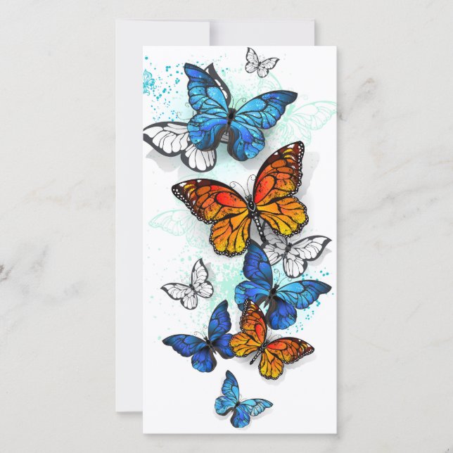 Cartão De Festividades Borboletas voadoras Morpho e Monarca (Frente)