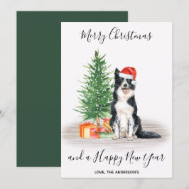 Cartão De Festividades Borda Collie Dog Papais noeis Árvore Feliz Natal