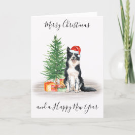 Cartão De Festividades Borda Collie Feliz Cão de Papais noeis de Natal