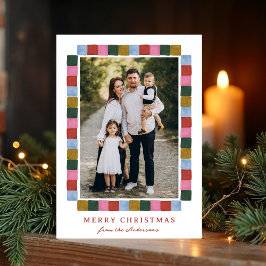 Cartão De Festividades Borda de Bloco de Cor Moderna Foto de Natal Feliz
