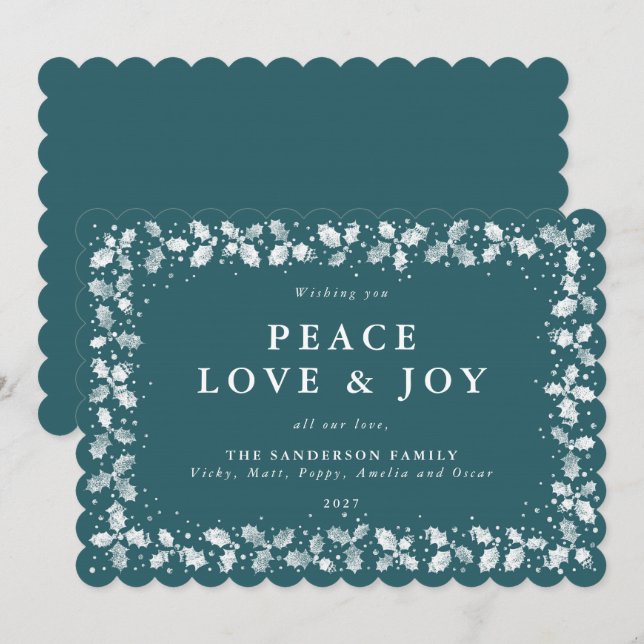 Cartão De Festividades Borda de Folhas de Azevinho Impressas Verde Sem Fo (Frente/Verso)