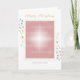 Cartão De Festividades Borda de Foto Natal Dourado Branco Cinza