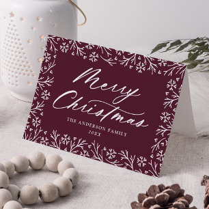 Cartão De Festividades Borda Elegante Snowflake Berry Não Foto