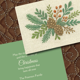 Cartão De Festividades Bordados Natal Floral Pinecone