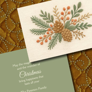 Cartão De Festividades Bordados Natal Floral Sprig Pinecone Cream