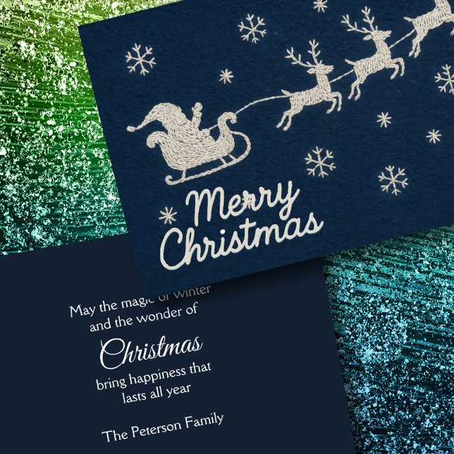 Cartão De Festividades Bordados Papais noeis da Noite de Natal Sleigh (Criador carregado)