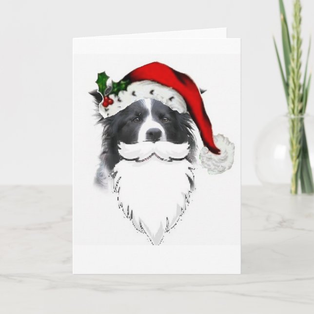 Cartão De Festividades Border Collie Christmas Card~Santa With Beard (Frente)