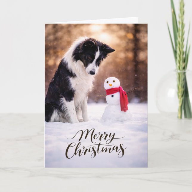 Cartão De Festividades Border Collie Christmas Snowman Card (Frente)