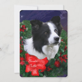 Cartão De Festividades Border Collie Christmas Wreath