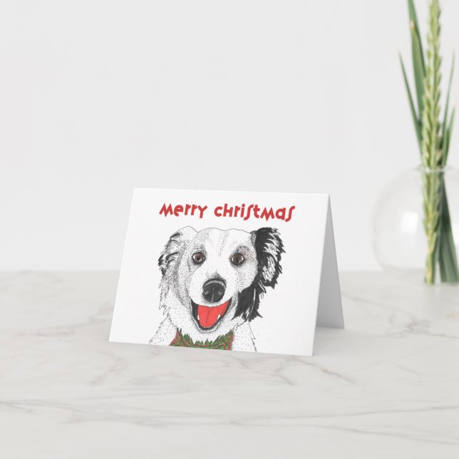 Cartão De Festividades Border Collie com Arco Tie - Feliz Natal (Frente)