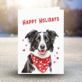 Cartão De Festividades Border Collie com Bandana Vermelha de Coração Nata