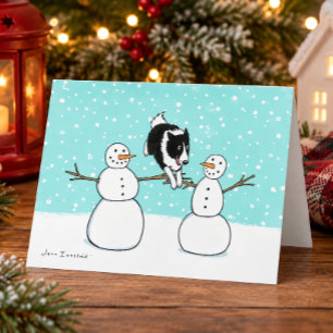 Cartão De Festividades Border Collie com Bonecos de Neve Natal de Agili