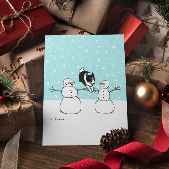 Cartão De Festividades Border Collie com Snowmen | Agilidade — Natal (Criador carregado)