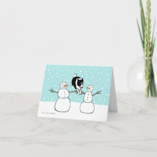 Cartão De Festividades Border Collie com Snowmen   Natal para a agilidade