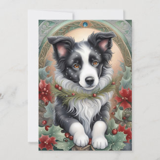 Cartão De Festividades Border Collie Dog Poinsettias Holly Christmas