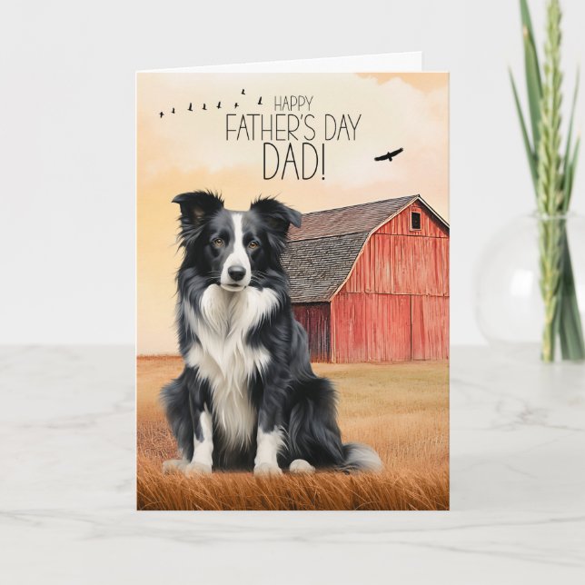 Cartão De Festividades Border Collie Dog Red Barn Western Father's Day (Frente)