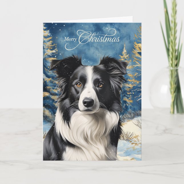 Cartão De Festividades Border Collie Dog Woodland Forest Christmas (Frente)