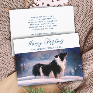 Cartão De Festividades Border Collie em Paisagem Nevada de Natal