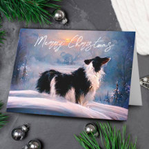 Border Collie na paisagem de neve de inverno Natal